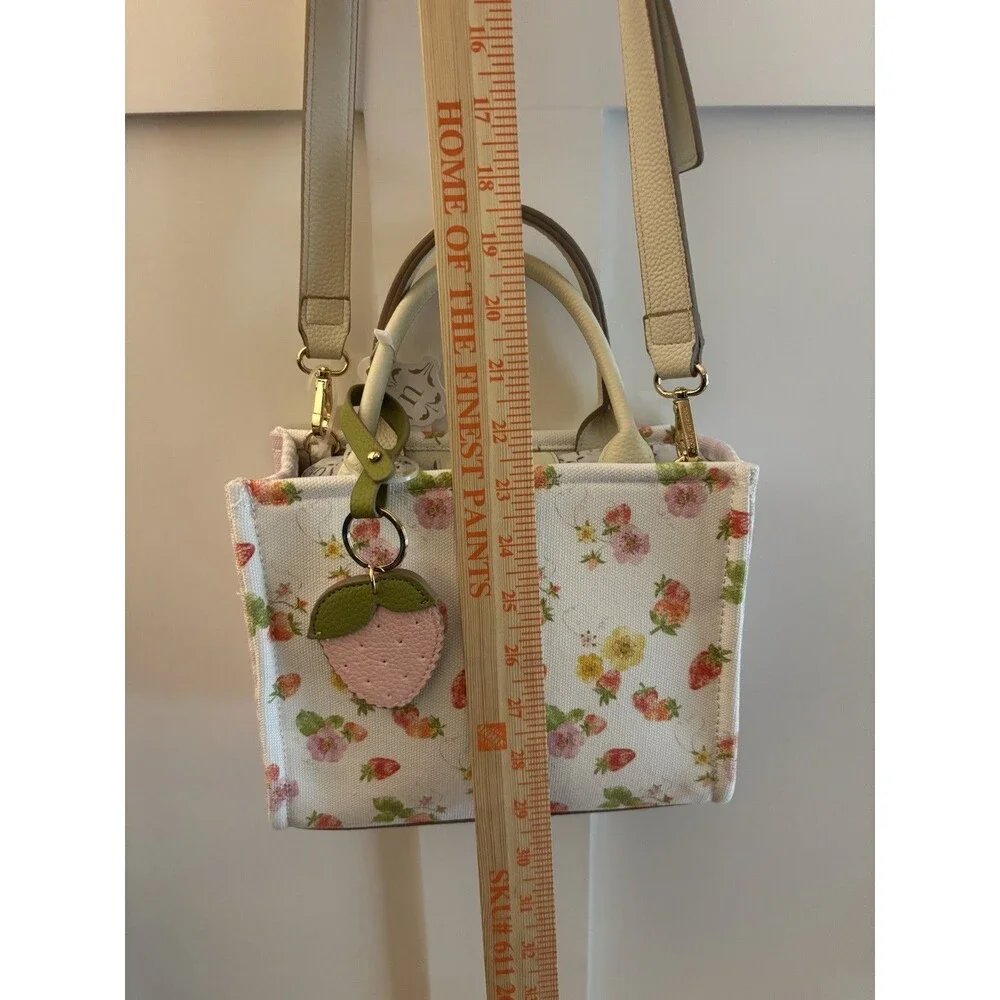 NWT Nanette Lepore Strawberry Convertible Satchel Floral Print AirTag Charm